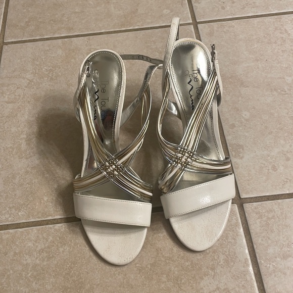 White Strappy Heels with Silver & Gold - Picture 2 of 5